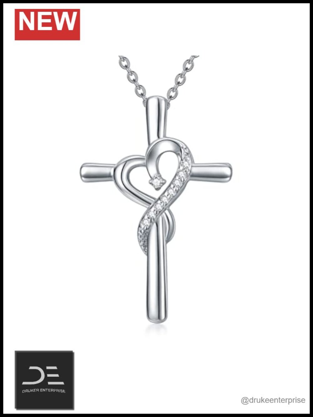 Sterling Silver Natural Diamond Cross Pendant Necklace, 18k White Gold Plated,